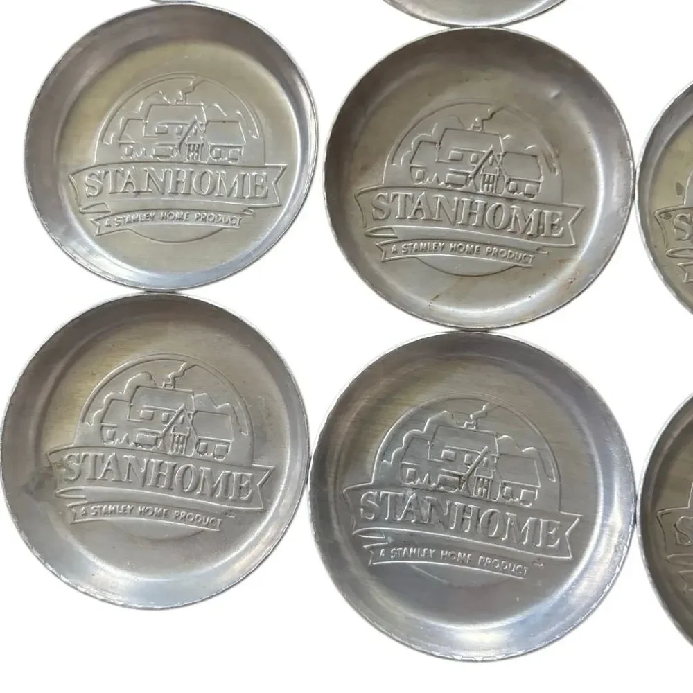 Vintage Stanhome Aluminum Coasters Stanley Home Product Cottage Scene Lot of 12